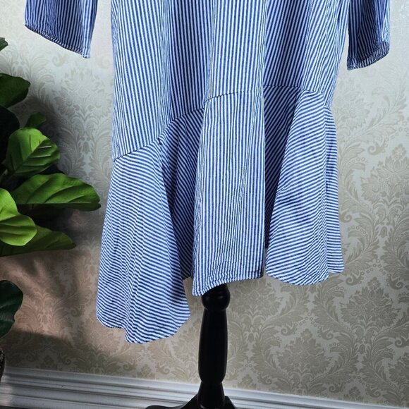 Zara Trafaluc Collection Sz XL Blue White Striped Dress Exposed Back Zip Ruffle - Picture 3 of 12